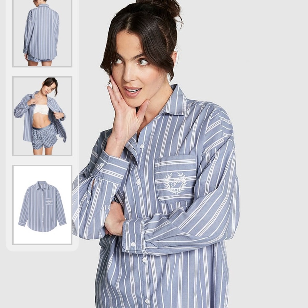 PINK Victoria's Secret Blue Striped Shirt